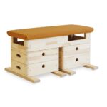 Sprungkasten 2-tlg. gezinkt aus Massivholz - Sprungkaesten klein braunes Kunstleder