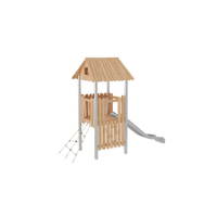 Robinio Kletterturm mit Dach, Netzaufstieg und Rutsche - NV18104 a 25
