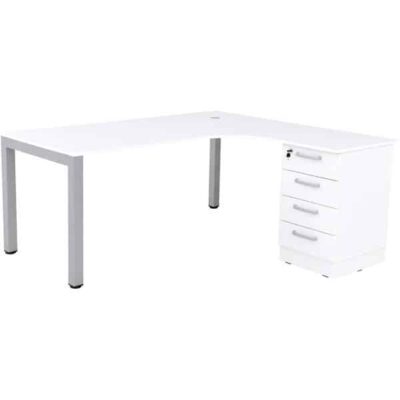 Grande L-Schreibtisch mit Metallbeinen - Sitzplatz links - Weiß