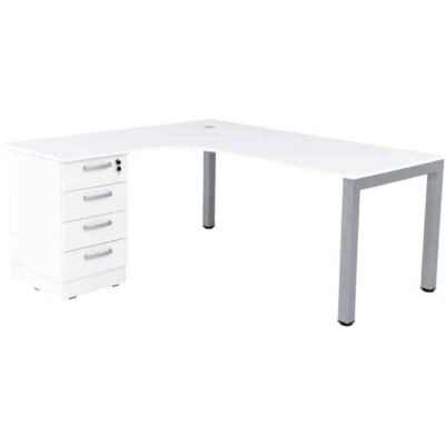 Grande L-Schreibtisch mit Metallbeinen - Sitzplatz rechts - Weiß