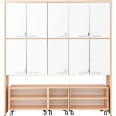 Schrankwand mit Rollregalen - Tiefe: 38 cm - Ahorn, Türen weiß (Grande 56)