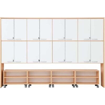 Schrankwand mit Rollregalen - Tiefe: 38 cm - Ahorn, Türen weiß (Grande 57)