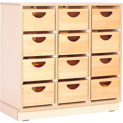 Schrank M mit 2 Trennwänden auf Sockel + 12 Behälter (Flexi 114)