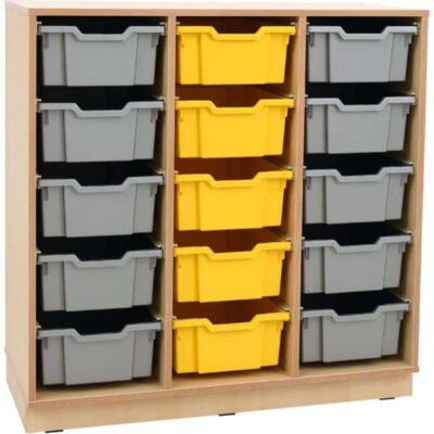 Regal L auf Sockel + 15 Behälter - gelb-silberfarben (Flexi 118)