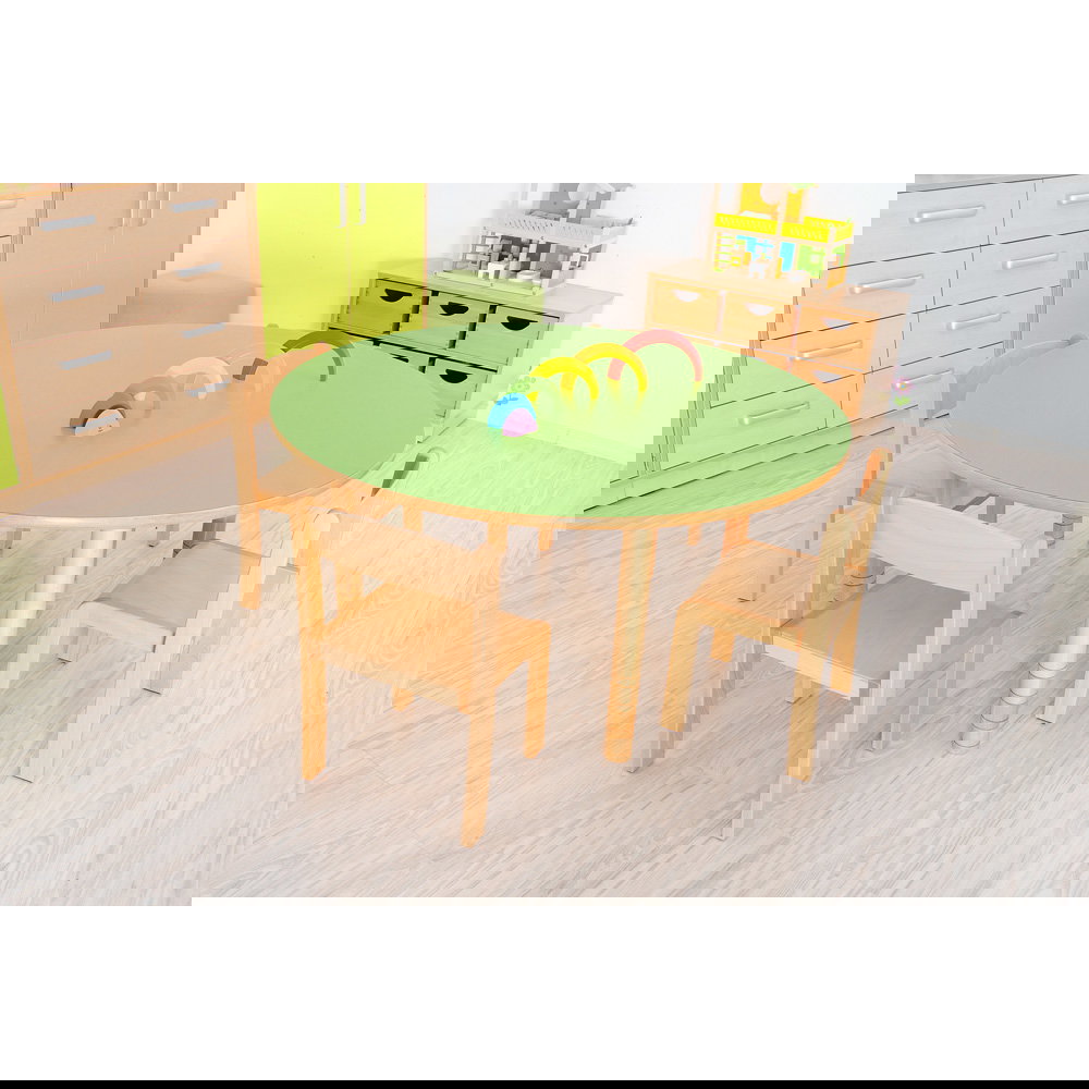 Tisch Flexi, HPL grün, mit Stühlen, SH 26 cm