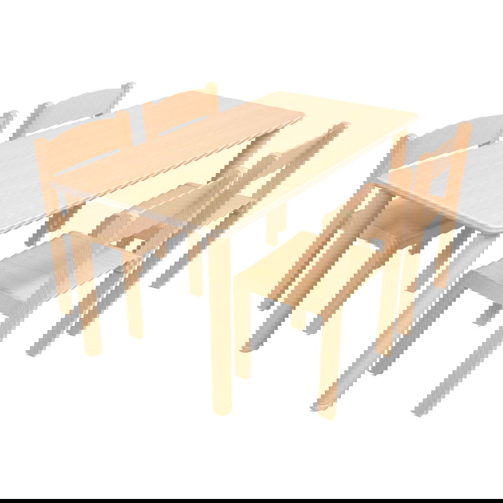 Tisch Flexi 120x60 cm, HPL Buche, mit Stühlen Philip, SH 35 cm