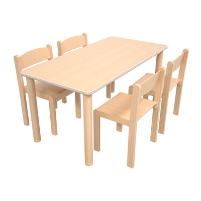 Tisch Flexi 120×60 cm, HPL Buche, mit Stühlen Philip, SH 35 cm