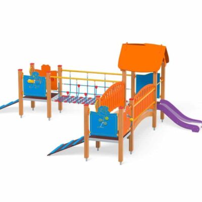 U3-Spielanlage Quadro Baby mit großer Brücke, Rutsche und 3 Plattformen von Novum Spielgeräte