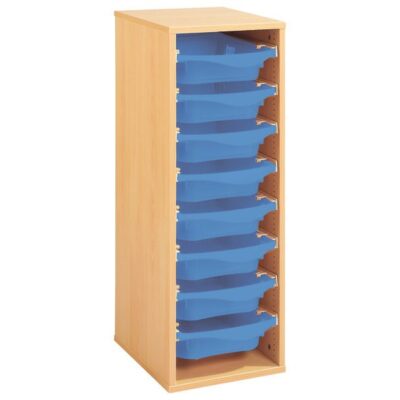 Regal mit Melaminbeschichtung mit 8 Behälter auf Schienen - Höhe: 102 cm - Länge: 36 cm