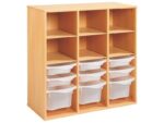 Regal mit Melaminbeschichtung mit 9 Behälter auf Schienen – 6 Regalbretter – Höhe: 102 cm – Länge: 105 cm - 37020 p 37020 pd@p2@xl