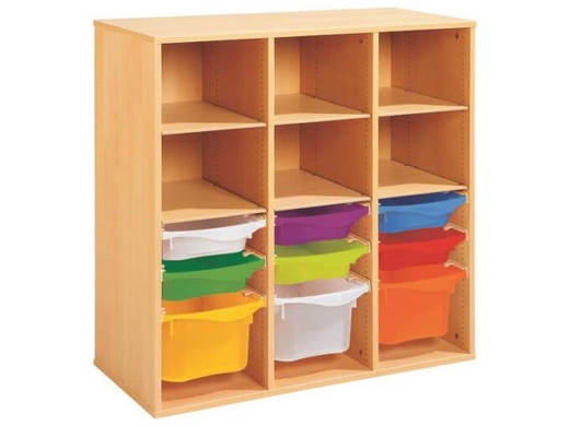 37020_s_37020_1d@9p2@xl Regal mit Melaminbeschichtung mit 9 Behälter auf Schienen – 6 Regalbretter – Höhe: 102 cm – Länge: 105 cm - 37020 s 37020 1d@9p2@xl