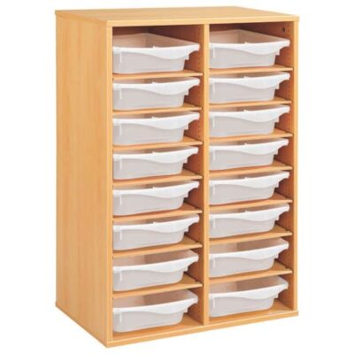 Regal mit Melaminbeschichtung mit 16 Behälter - 14 Regalbretter - Höhe: 102 cm - Länge: 70,5 cm