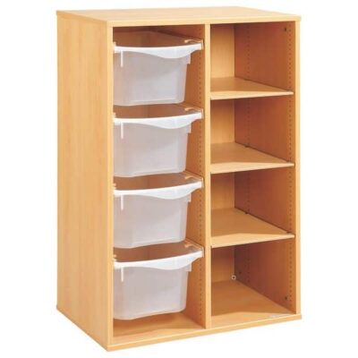 Regal mit Melaminbeschichtung mit 4 Behälter auf Schienen - 3 Regalbretter - Höhe: 102 cm - Länge: 70,5 cm