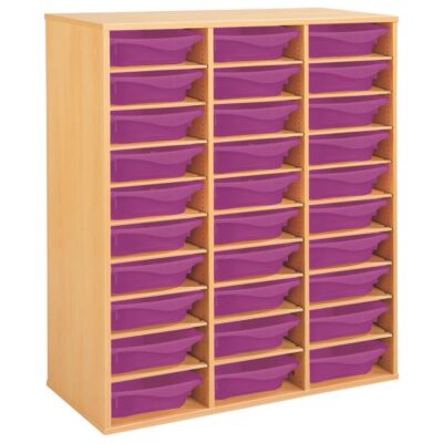 Regal mit Melaminbeschichtung mit 30 Behälter - 27 Regalbretter - Höhe: 118 cm - Länge: 105 cm