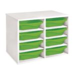 Regal mit Melaminbeschichtung mit 8 Behälter – 6 Regalbretter – Höhe: 51 cm – Länge: 70,5 cm - doppelregal h 51 cm set materialkasten zum aufstellen 8 behalter 6 bucherbretter1