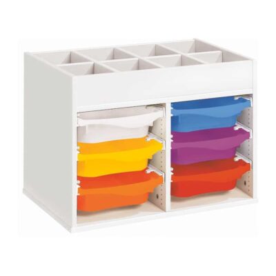 Regal mit Melaminbeschichtung mit 6 Behälter auf Schienen mit Zugriff oben - Höhe: 81 cm - Länge: 105 cm