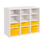 Regal mit Melaminbeschichtung mit 6 Behälter – 9 Regalbretter – Höhe: 81 cm – Länge: 105 cm - schrank dreifach h 81 cm set materialkasten 6 behalter 9 bucherbretter