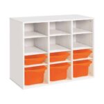 Regal mit Melaminbeschichtung mit 6 Behälter – 9 Regalbretter – Höhe: 81 cm – Länge: 105 cm - schrank dreifach h 81 cm set materialkasten 6 behalter 9 bucherbretter1