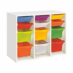 Regal mit Melaminbeschichtung mit 12 Behälter auf Schienen – Höhe: 81 cm – Länge: 105 cm - schrank dreifach h 81 cm set stoppschienen 12 behalter9
