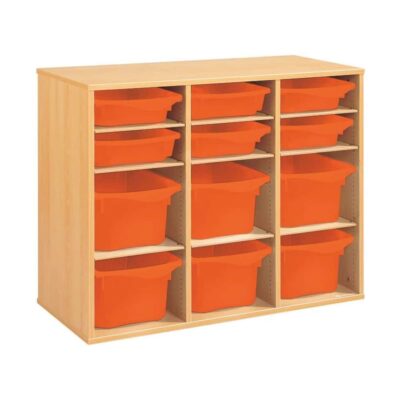 Regal mit Melaminbeschichtung mit 12 Behälter - 9 Regalbretter - Höhe: 81 cm - Länge: 105 cm