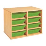Regal mit Melaminbeschichtung mit 8 Behälter – 6 Regalbretter – Höhe: 51 cm – Länge: 70,5 cm - set materialkasten 8 behalter 6 bucherbretter7