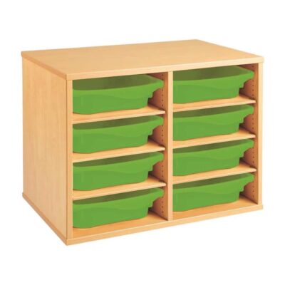 Regal mit Melaminbeschichtung mit 8 Behälter - 6 Regalbretter - Höhe: 51 cm - Länge: 70,5 cm