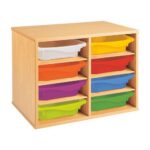 Regal mit Melaminbeschichtung mit 8 Behälter – 6 Regalbretter – Höhe: 51 cm – Länge: 70,5 cm - set materialkasten 8 behalter 6 bucherbretter8