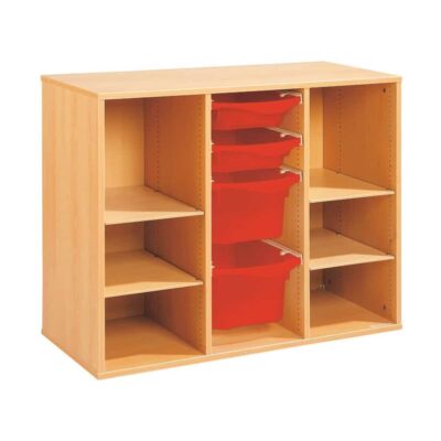 Regal mit Melaminbeschichtung mit 4 Behälter auf Schienen - 4 Regalbretter - Höhe: 81 cm - Länge: 105 cm