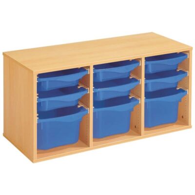 Regal mit Melaminbeschichtung mit 9 Behälter auf Schienen - Höhe: 51 cm - Länge: 105 cm