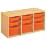 Regal mit Melaminbeschichtung mit 9 Behälter auf Schienen – Höhe: 51 cm – Länge: 105 cm - set stoppschienen 9 behalter1