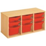 Regal mit Melaminbeschichtung mit 9 Behälter auf Schienen – Höhe: 51 cm – Länge: 105 cm - set stoppschienen 9 behalter2