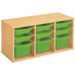Regal mit Melaminbeschichtung mit 9 Behälter auf Schienen – Höhe: 51 cm – Länge: 105 cm - set stoppschienen 9 behalter3
