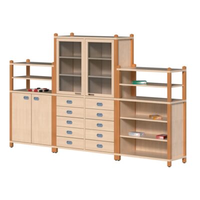 FLORIAN Regalsystem mit Türen, 10 Dekorschüben und Acrylglastüren