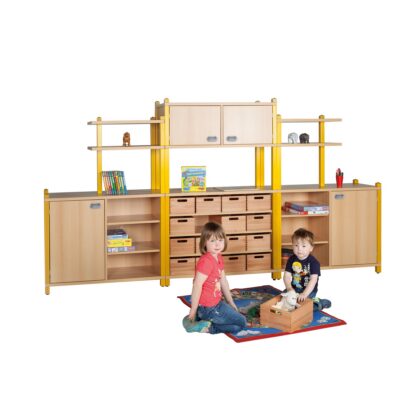 Stollen-Fertigregalsystem "Alina" mit 16 Massivholzkästen