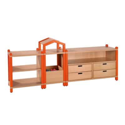 Stollen-Fertigregalsystem "Alex" - Regal mit 4 Massivholzschüben, Türmchen mit Dachaufsatz