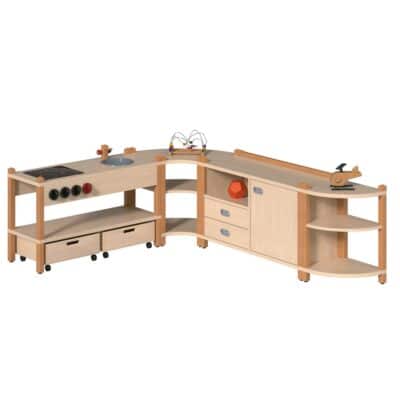 JOHN Regalsystem mit Spielküche und Schrank mit 2 Dekorschüben und Tür