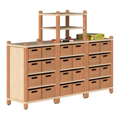 Stollen-Fertigregalsystem "Anna" mit 24 Holzkästen