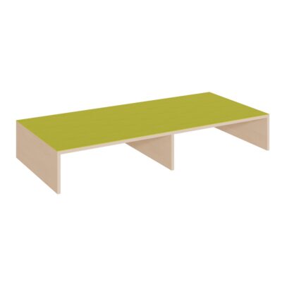 Linoleumpodest 150 x 70 cm, vorn offen, mit Mittelwand für 2 Rollkästen