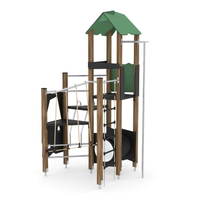 Spielturm mit Kriechrohr, Klettertreppe und Rutschstange WOODEN WD1449 – Bild 3