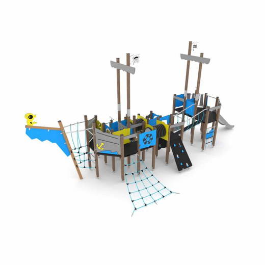 0871-wd15811s Kleine Spielanlage Piratenschiff mit 2 Rutschen WOODEN WD1581 - 0871 wd15811s