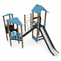 Spieltürme mit Rutsche, Kletterelementen, Kriechrohr und Brücke WOODEN WD1409