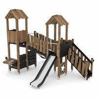 Spieltürme mit 2 Rutschen, Treppe, Brücke und Motorik-Elementen WOODEN WD1504 – Bild 6