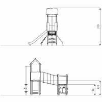 Spielturm mit Rutsche, Feuerwehrstange, Kletternetz, Kletterwand und Hängebrücke - WOODEN WD1408 – Bild 8