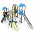 Spielturmanlage mit 4 Türmen und 2 Rutschen – WOODEN WD1412 - 2c43 wd14121s
