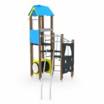 Spielturm mit Kriechrohr, Klettertreppe und Rutschstange WOODEN WD1449 - 2f71 wd14492s
