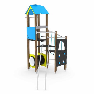Spielturm mit Kriechrohr, Klettertreppe und Rutschstange WOODEN WD1449