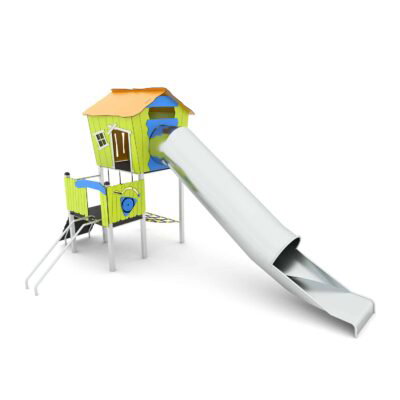 Spielturm mit Röhrenrutsche und Kletterelementen CROOC 0300
