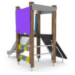 Spielturm mit Rutsche und Kletterwand – WOODEN WD1403 - 3a6c wd14032s