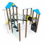 Spieltürme mit Rutsche, Kletterelementen, Kriechrohr und Brücke WOODEN WD1409 - 3d5f wd14092s