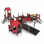 Große Behindertengeeignete Spielanlage mit 2 Rutschen, 2 Spieltürmen und Sandkasten WOODEN WD1506 - 5f9a wd1506c21s